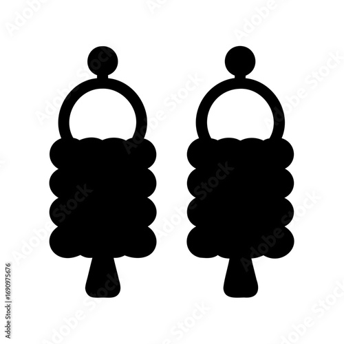 Pair of vintage ornate black drop earrings with dangling rounded segments