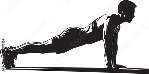 Silhouette of athletic man performing intense plank exercise for core strength and fitness