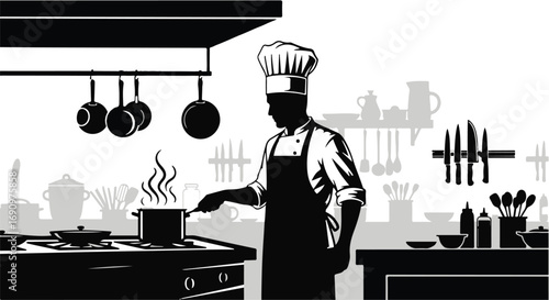 Skilled chef expertly cooking delicious food in a professional kitchen