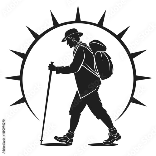 Traveler holding walking stick