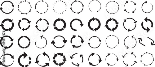 arrow, circle, rotation, refresh, reload, recycle, loop, repeat, circular, icon, symbol, graphic, design element, black, white background, isolated, set, collection, clockwise, counterclockwise, movem