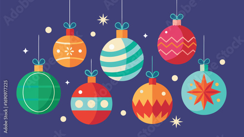Christmas Ornaments Hanging with Sparkles on Dark Blue Background baubles pack