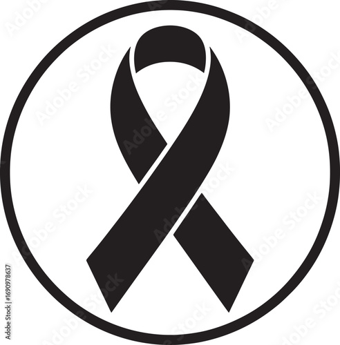 Black awareness ribbon symbol in circle for support campaigns and causes