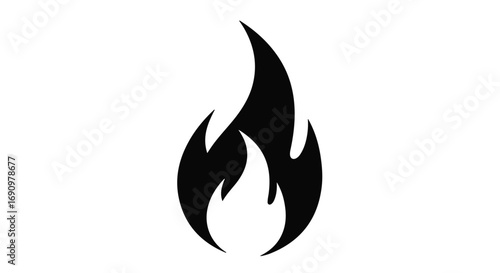 Simple, bold black silhouette of a flame against a white background, representing heat and energy.