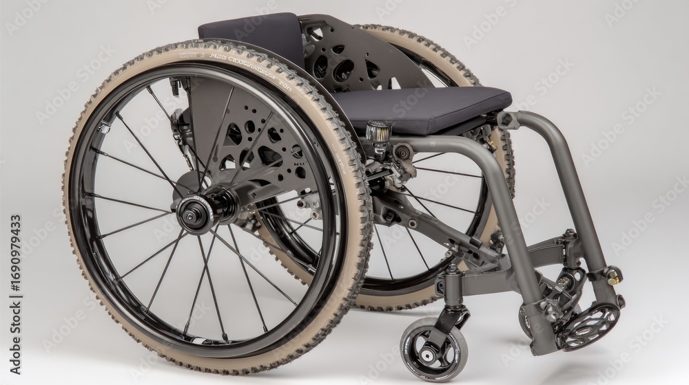 Naklejka premium Modern, dark gray wheelchair with off-white tires