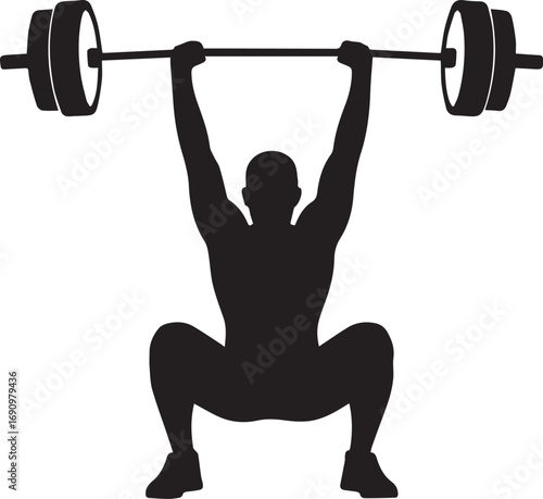 Fitness athlete silhouette performing weightlifting exercise with barbell overhead