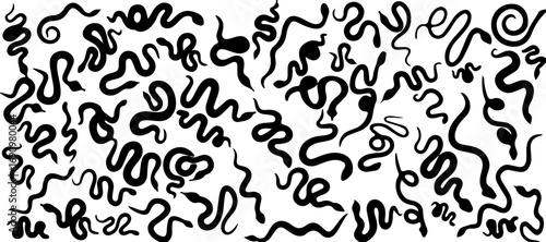 snake, serpent, reptile, animal, wildlife, silhouette, black, white background, pattern, texture, design, graphic, illustration, isolated, collection, set, variety, different, shapes, coiled, winding,