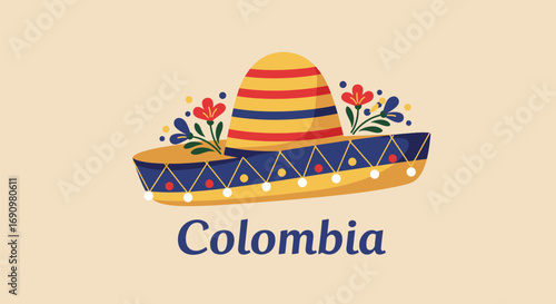 Colorful Traditional Colombian Hat with 'Colombia' Text