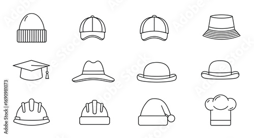 Collection of Various Hats and Headgear Icons