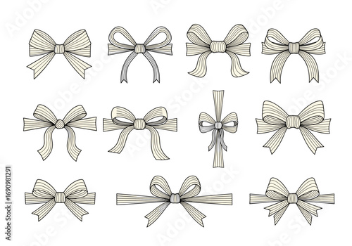 Vintage bows decorative elements subtle patterned ribbons classic ornament design