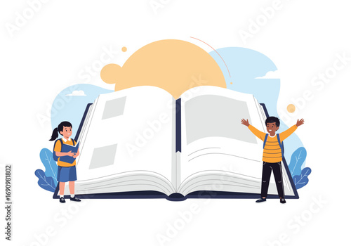 Children discover a vast world of knowledge within the pages of an open book