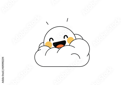 A tiny happy cloud character sits smiling brightly within its own fluffy white body