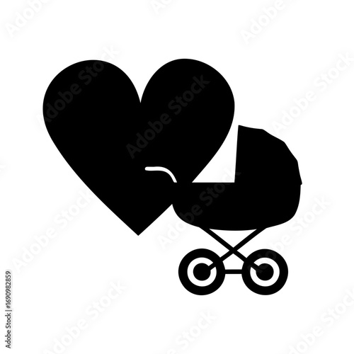 Loving embrace heart and baby stroller, a symbol of family and care