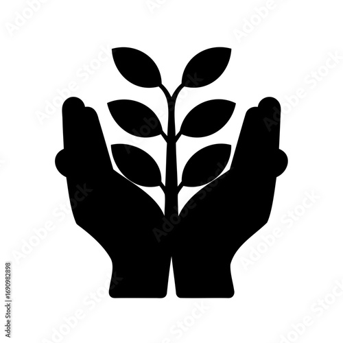 Hands holding growing plant symbol of environmental protection and sustainable living