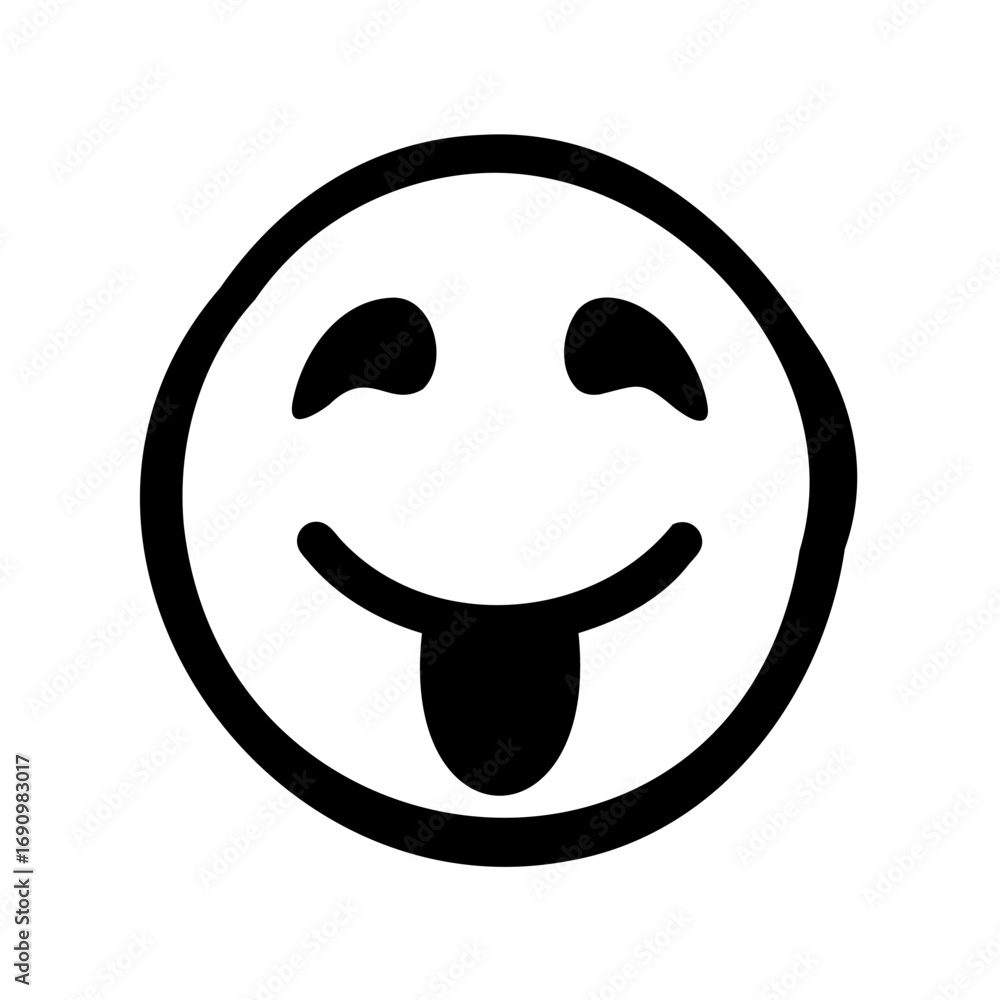 Fototapeta premium A simplistic outline drawing of a happy and playful emoji face
