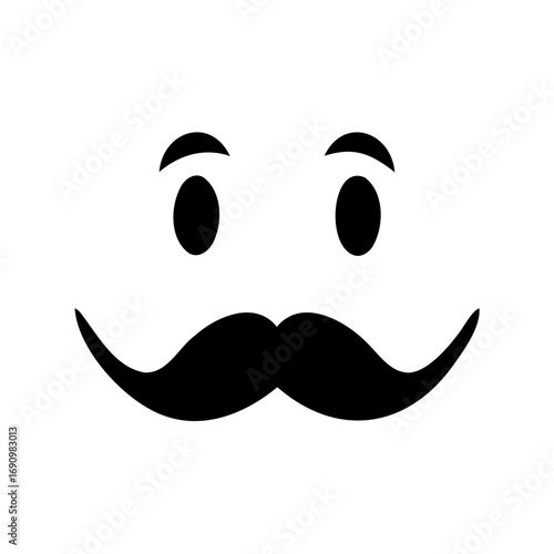 Abstract minimalist face with retro mustache and expressive eye brows