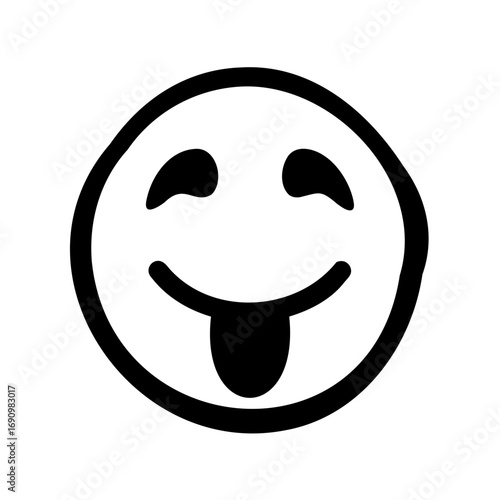 A simplistic outline drawing of a happy and playful emoji face