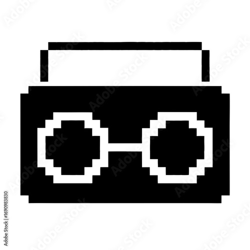 Pixelated retro boombox silhouette with round glasses silhouette