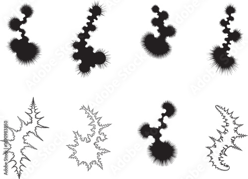 Fractal shapes spiky organic forms abstract black