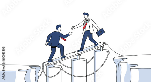 Business partnership teamwork collaboration helping hands overcoming obstacles together achieving success