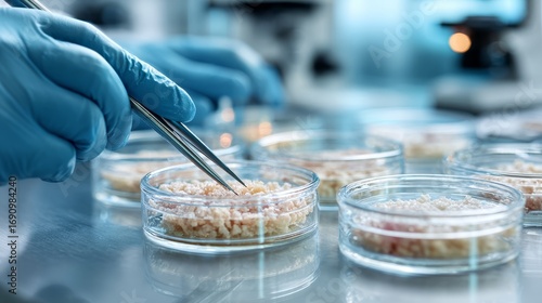 Quality control testing pet food samples on laboratory dishes