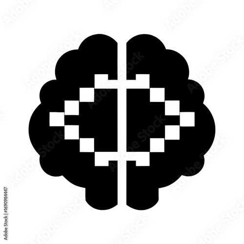 Pixelated brain silhouette symbolizing digital thought and intelligence silhouette