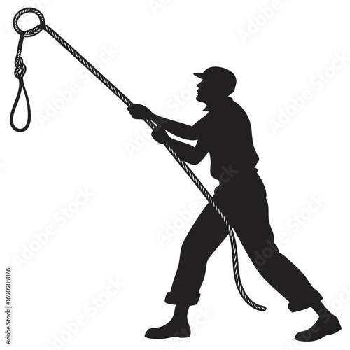 Worker pulling rope