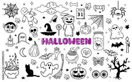 Halloween element icon doodle set background