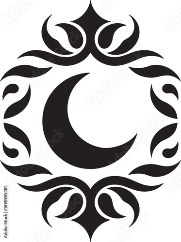 moon emblem with ornate swirls and flourishes Elegant crescent design