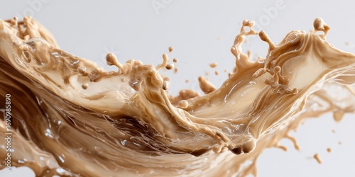 Smooth, light brown liquid splashes in motion