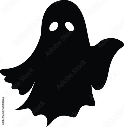 Playful line art ghost character with a subtle shadow floating serenely isolated on white background isolated on transparent background