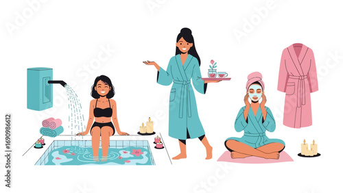 Spa Day Serenity: An illustrated scene of tranquility where wellness reigns. The artwork presents a soothing setting for rejuvenation.