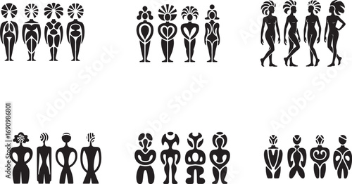 Stylized human figures diverse forms silhouettes abstract