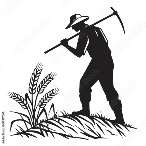 Farmer threshing grain