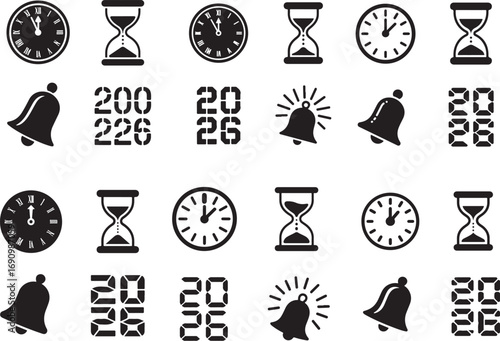 Timekeeping objects and numbers clock hourglass