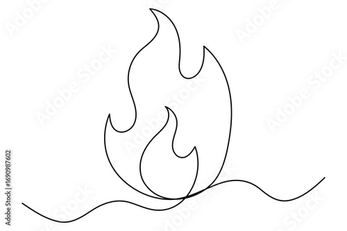 Continuous one line drawing fire art  illustration of white background
