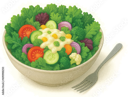 Colorful Mixed Salad with Veggies and Creamy Dressing