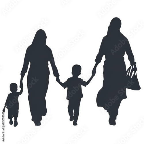Silhouetted Family Bonds: The poignant black silhouette depicts a family's bond, symbolizing a shared journey towards togetherness, offering a visually compelling narrative of connection.