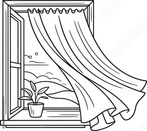 Open window curtains blowing inward welcoming new things fresh air