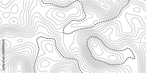 Topographic map background. Geographic line map with elevation assignments. Contour background geographic grid. Vector illustration.