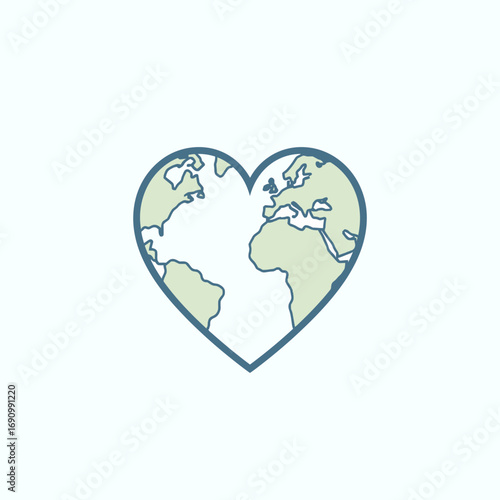 Heart shaped Earth vector icon. A symbol for love, peace, and environmental care.