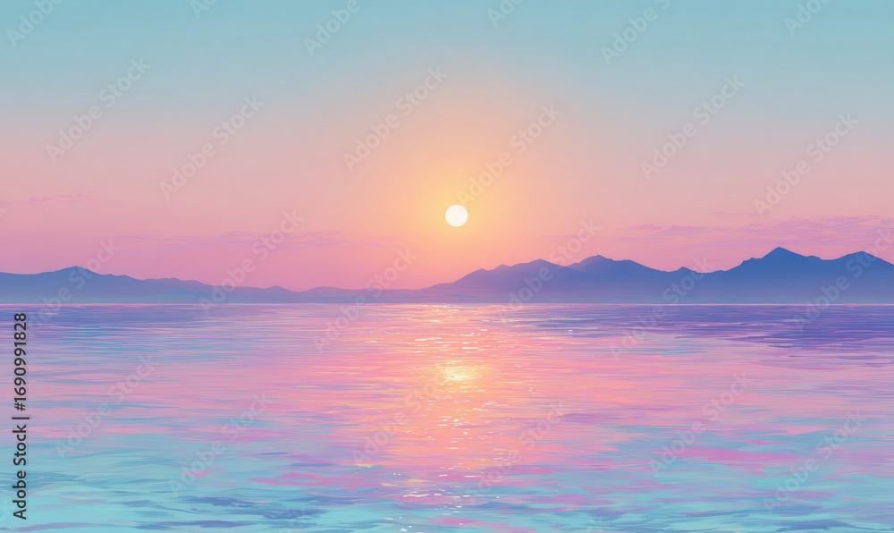 Naklejka premium Pastel sunset over a serene lake