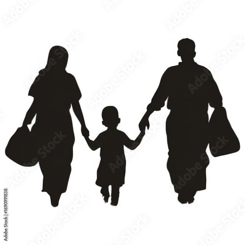 Silhouette of a Family's Journey: A poignant silhouette captures a family's resilient journey, their figures silhouetted against a backdrop of determination.