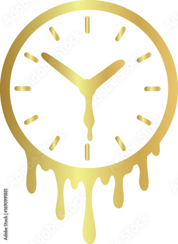 A refined gold clock design with minimalist hour marks and a dripping melt effect. Perfect for luxury branding, concept art, fashion prints, surreal visuals, and time-themed digital media.