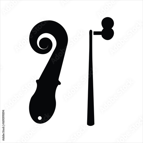 Black silhouette of a violin scroll and peg box