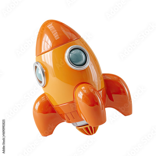 Orange rocket ship, glossy finish, cartoon style (1)