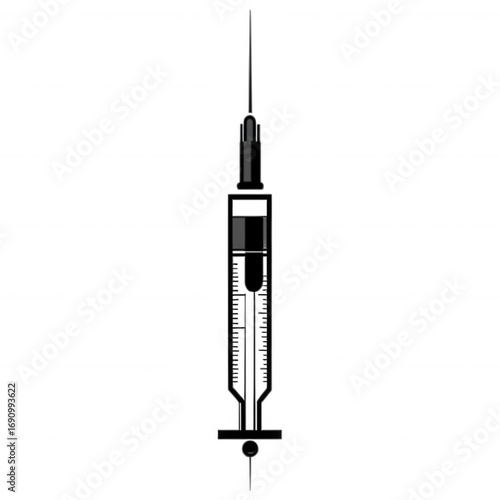 Syringe Illustration: A precise, minimalistic rendering of a syringe, embodying the concepts of medical care, health, and the administration of medication.