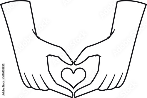 Pointing love hands gesture black-and-white