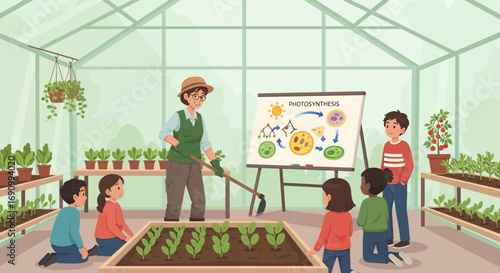 Engaging learning experience: Students learn about photosynthesis in a greenhouse setting with
