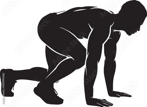 Athletic male silhouette ready to sprint burst dynamic fitness pose active workout